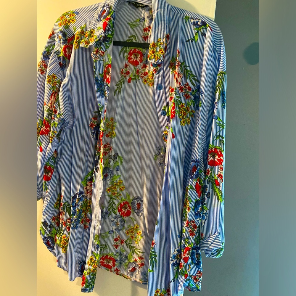 3/4 Sleeved Striped Button Down Top, size 2X but fits closer to XL